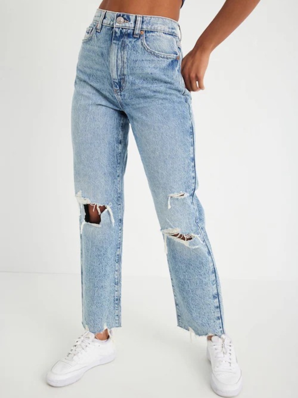 Garage Light Wash Straight Leg Distressed Jeans
